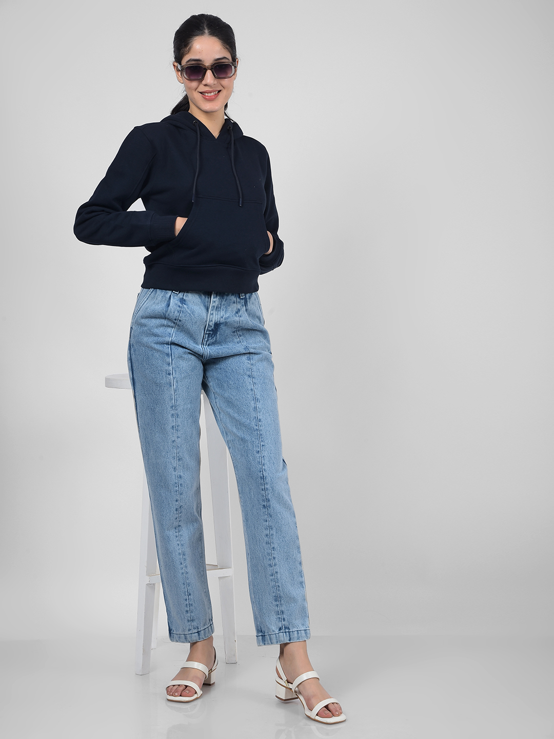 Numero Uno Women Solid Navy Sweat Shirt
